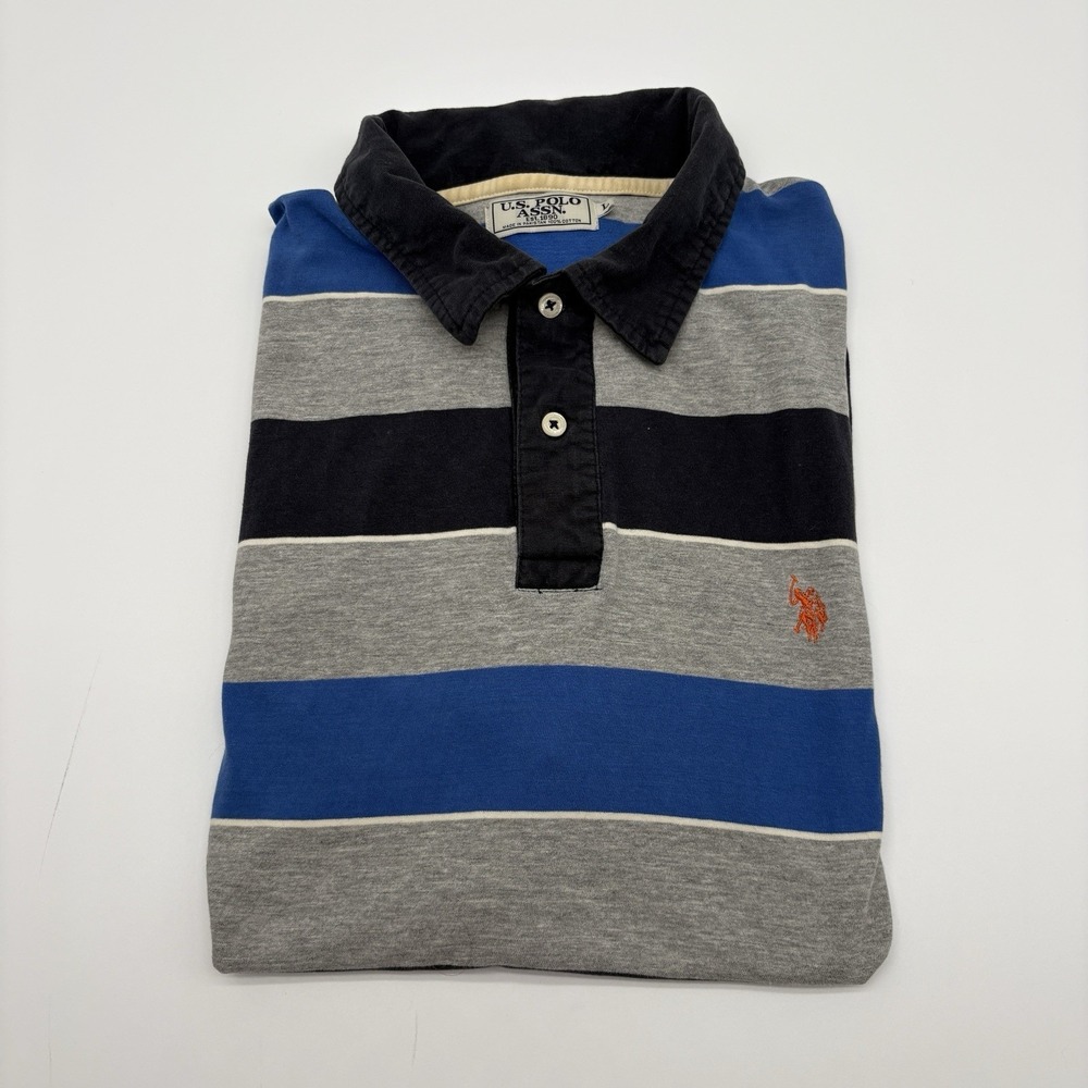 U.S. Polo Assn Men Large L Striped Polo Shirt Short Sleeve Cotton Orange Logo